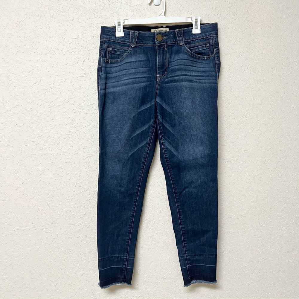 Democracy Jeans Womens Ab Solution Denim Blue Stretch Raw Hem Skinny Size 8